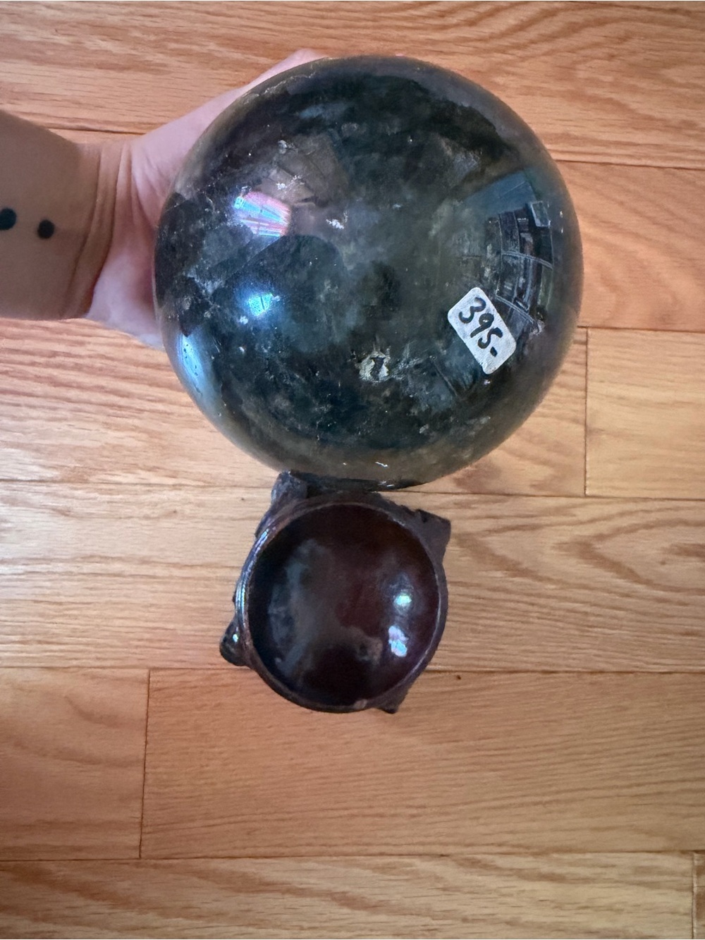 Big Black Decorative Crystal Sphere with Wooden Stand